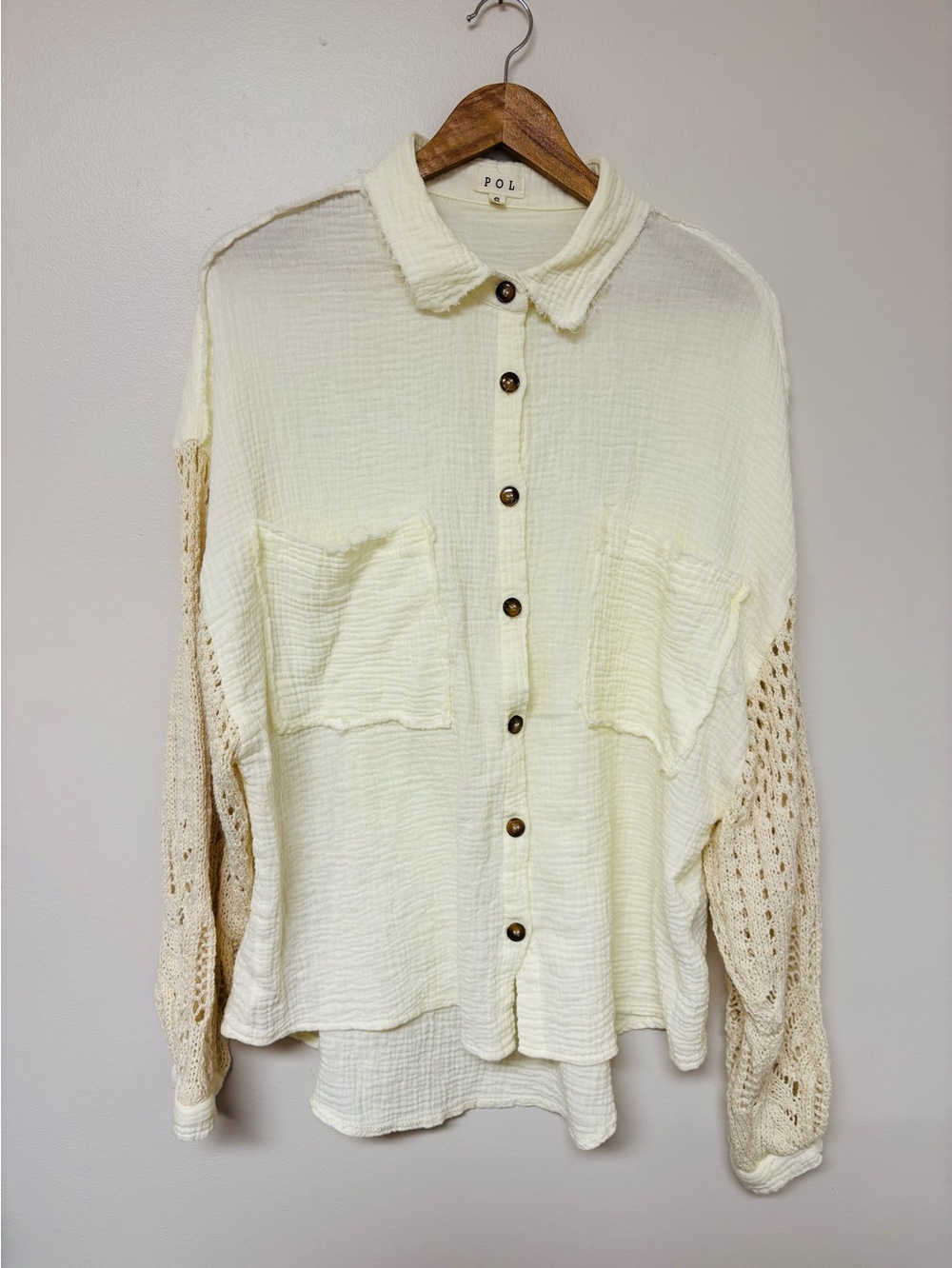 POL gauze crochet top boho lagenlook oversized relaxed S
